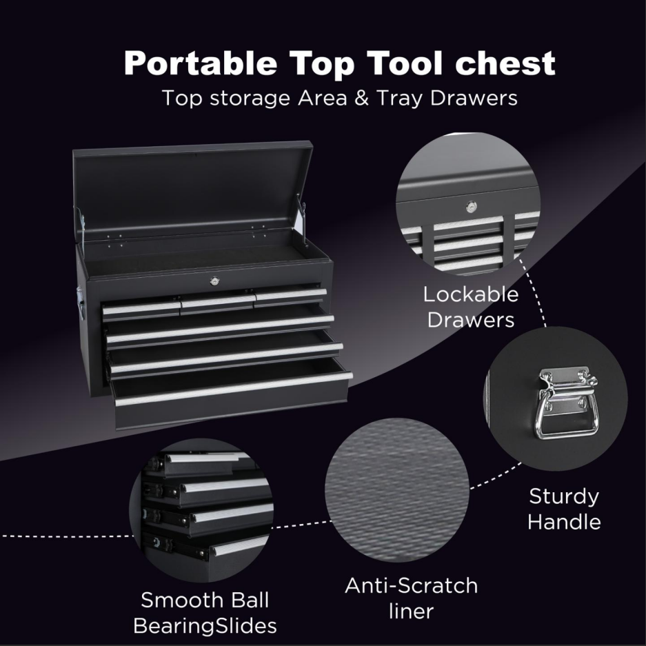 Tool Chest, 8-Drawer Rolling Tool Storage Cabinet With 2 In 1 Detachable Top Tool Box, Liner, Lockable Wheels, Side Hooks, Locking Mechanism, Metal Tool Cart For Garage thumbnail 3