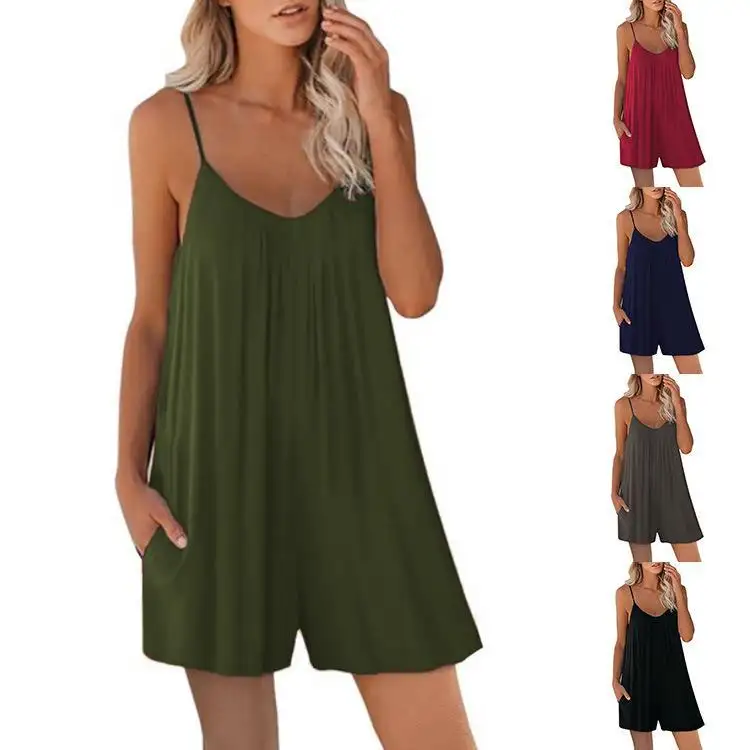 Womens Jumpsuit Casual Sleeveless Strap Loose Jumpsuits Summer Shorts