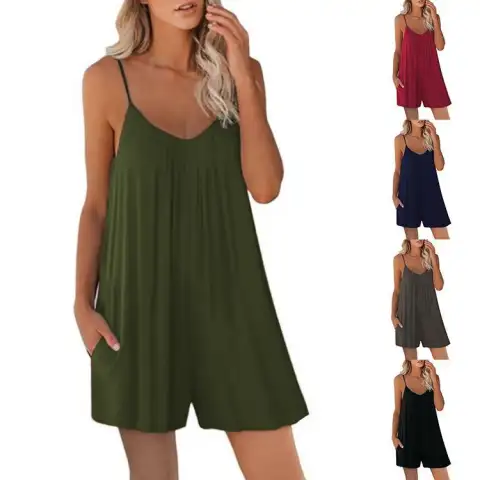 Womens Jumpsuit Casual Sleeveless Strap Loose Jumpsuits Summer Shorts