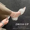 Women's Handmade Full-Grain Leather Ruffled Pointed-Toe Block Heel Sandals, 5cm Heel Ankle Strap Shoes With Pigskin Lining view 3