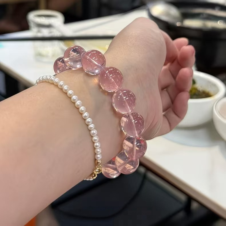 Natural Madagascar Rose Quartz Bracelet Round Beaded Chain Love Energy Jewelry For Women