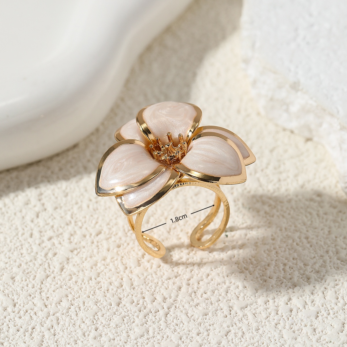 Single Piece Alloy Enamel Flower Ring, Exaggerated Floral Design Open Ring For Women, Trendy Party Jewelry