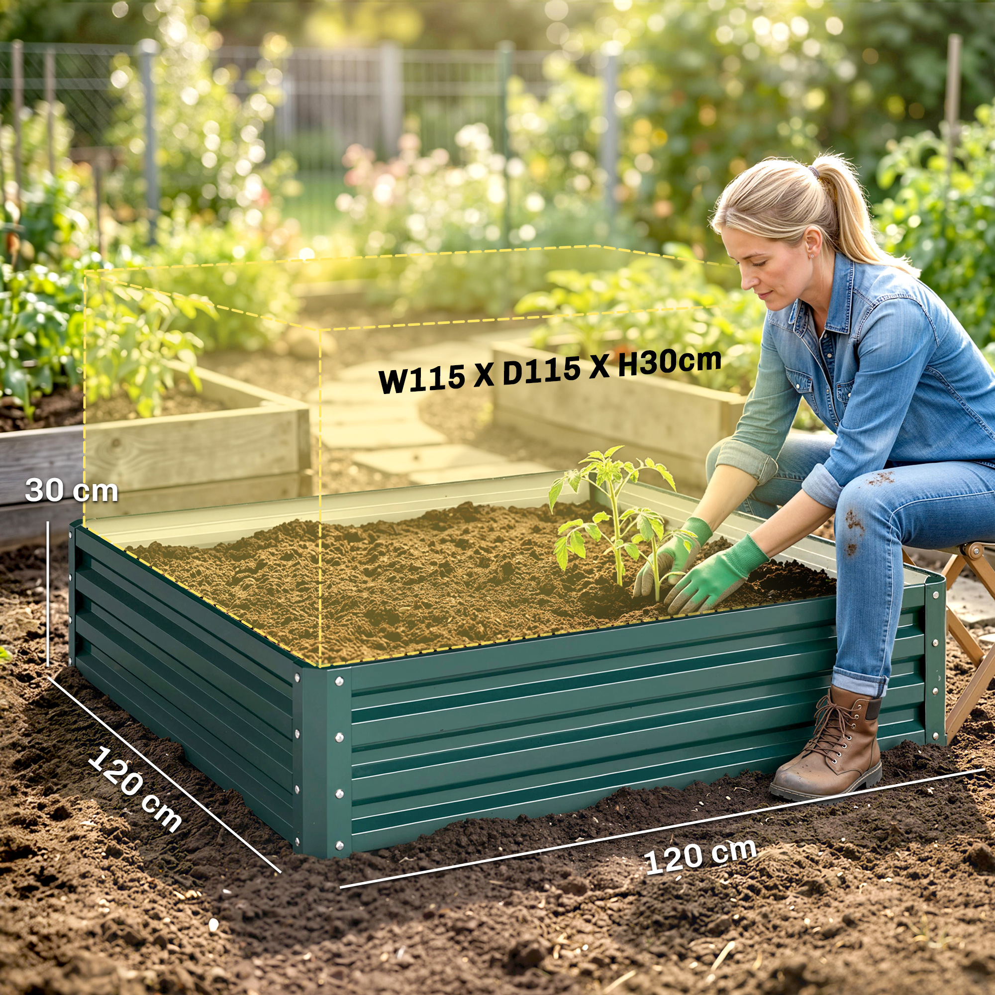 Square Elevated Garden Bed Box With Weather Resistant Steel Frame, Suitable — image 7