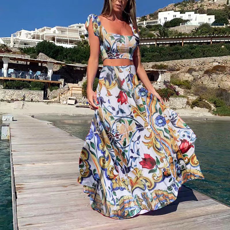 Flower Sleeveless Dress Two Piece Set White Red - Shop at LoveMi