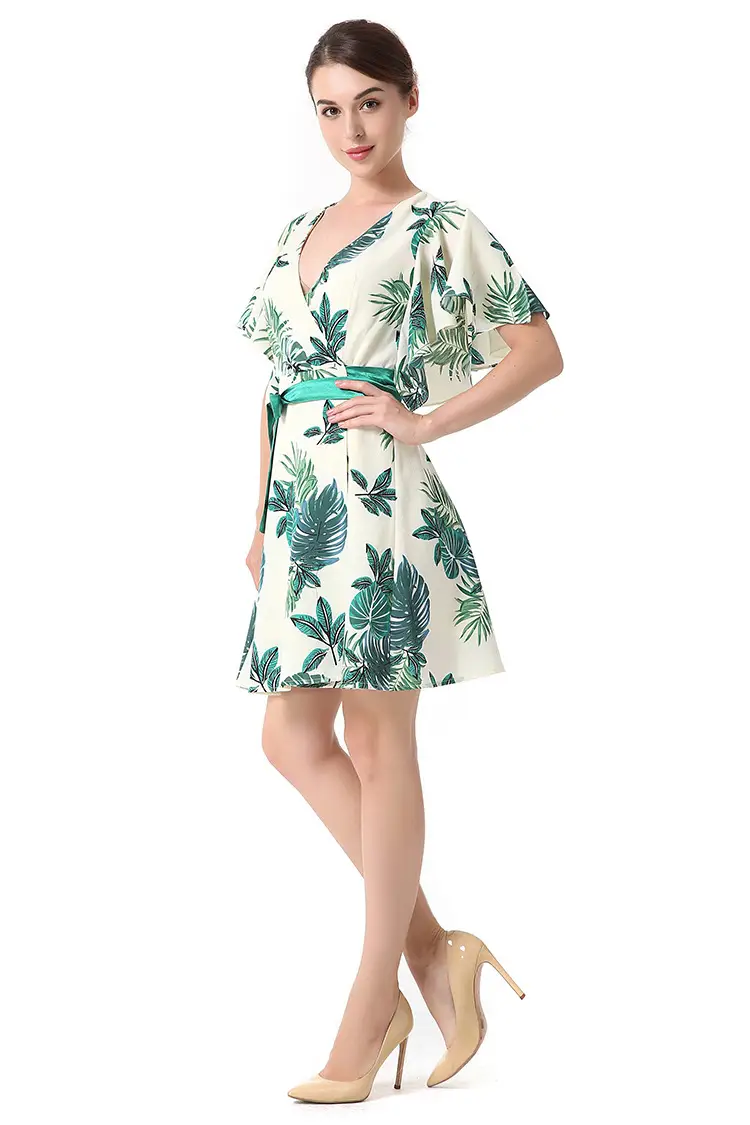 Flying Sleeve Wrap Printed Casual Holiday Dress