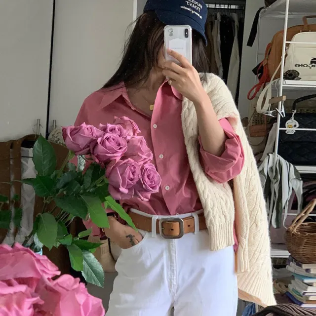 Women's Niche Casual Loose Shirt Design Pink - Shop at LoveMi