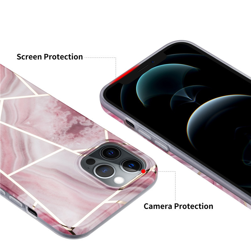 Telefoonhoesje met gesplitst marmerpatroon en galvanische afwerking – gemarmerd roze – iPhone 12 mini