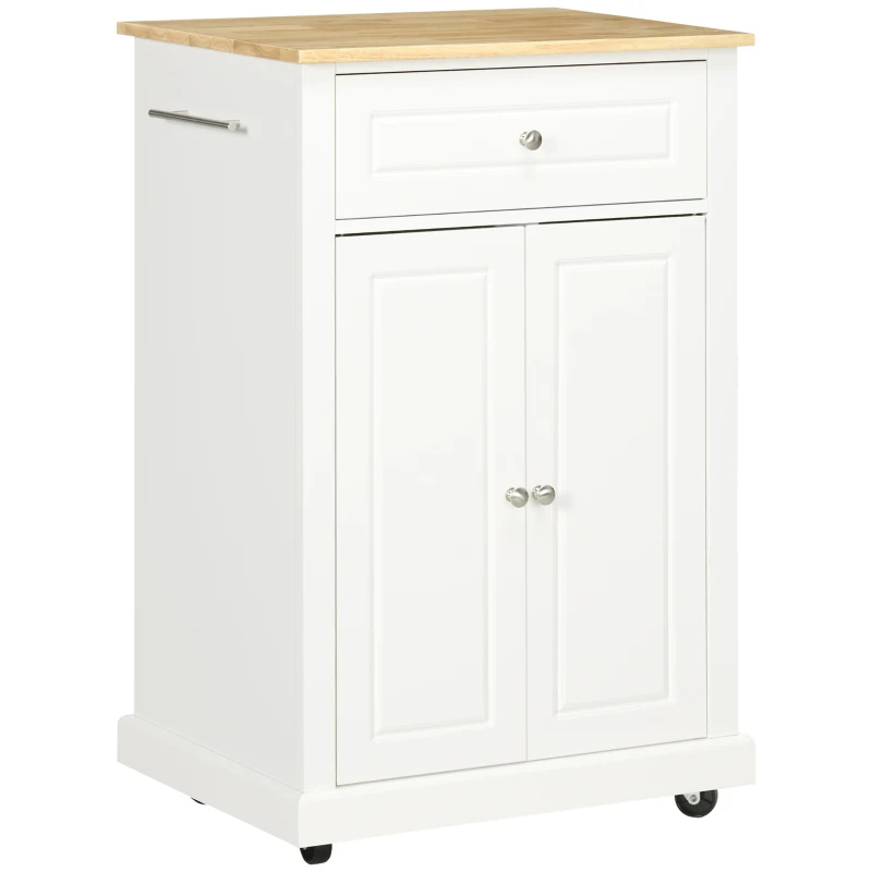 Rolling Kitchen Island Cart, Portable Serving Trolley Table With Drawer, Adjustable Shelf And 2 Towel Racks, Cream White