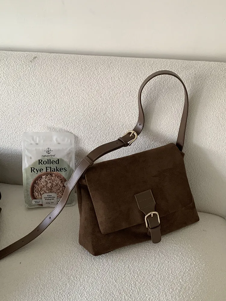 Vintage Temperament Suede One Shoulder Underarm Bag Everything Casual Crossbody - Brown