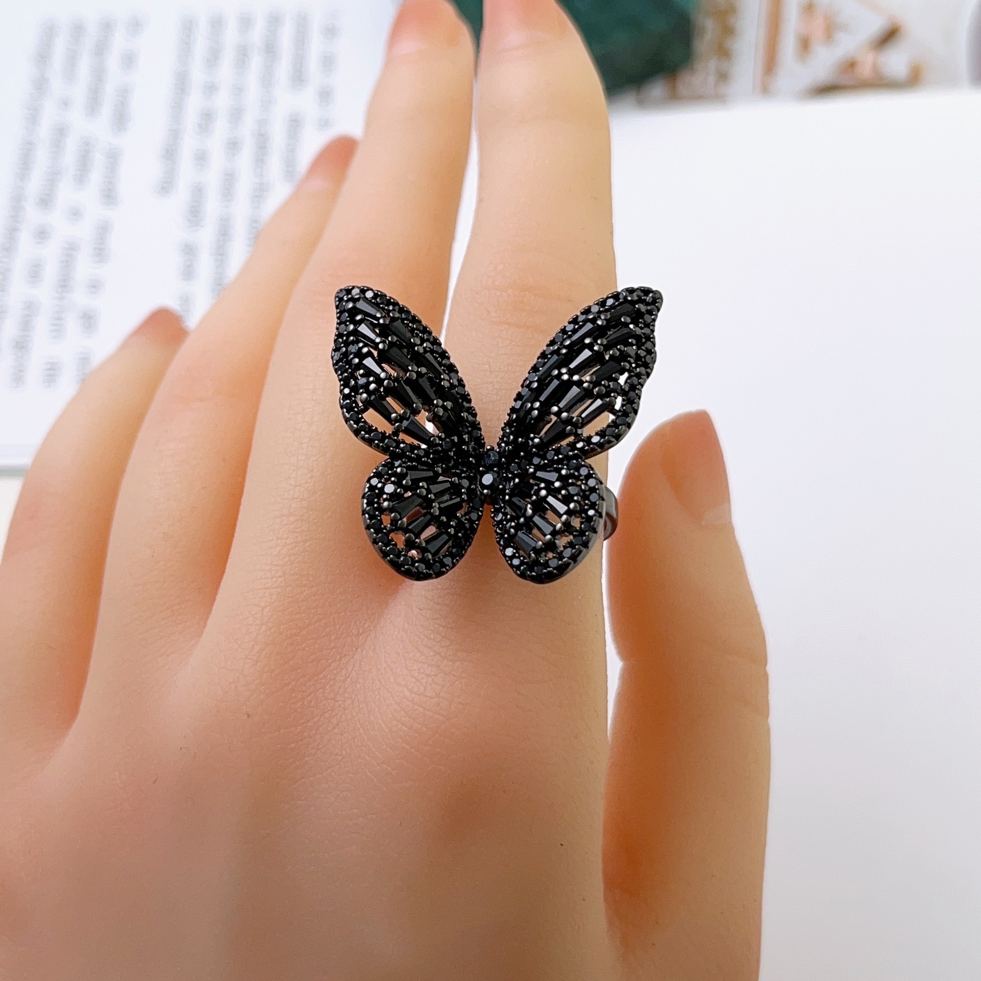 Title 2, Black Butterfly Zircon Ring Copper Women