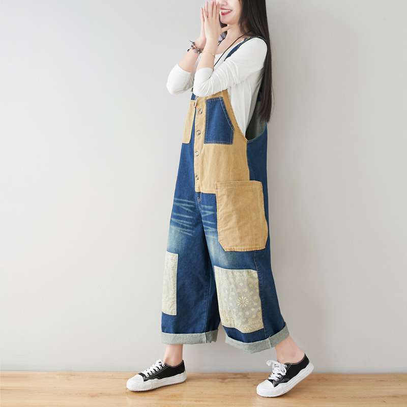 Women's Art Loose Washed White Denim Overalls - Image 6