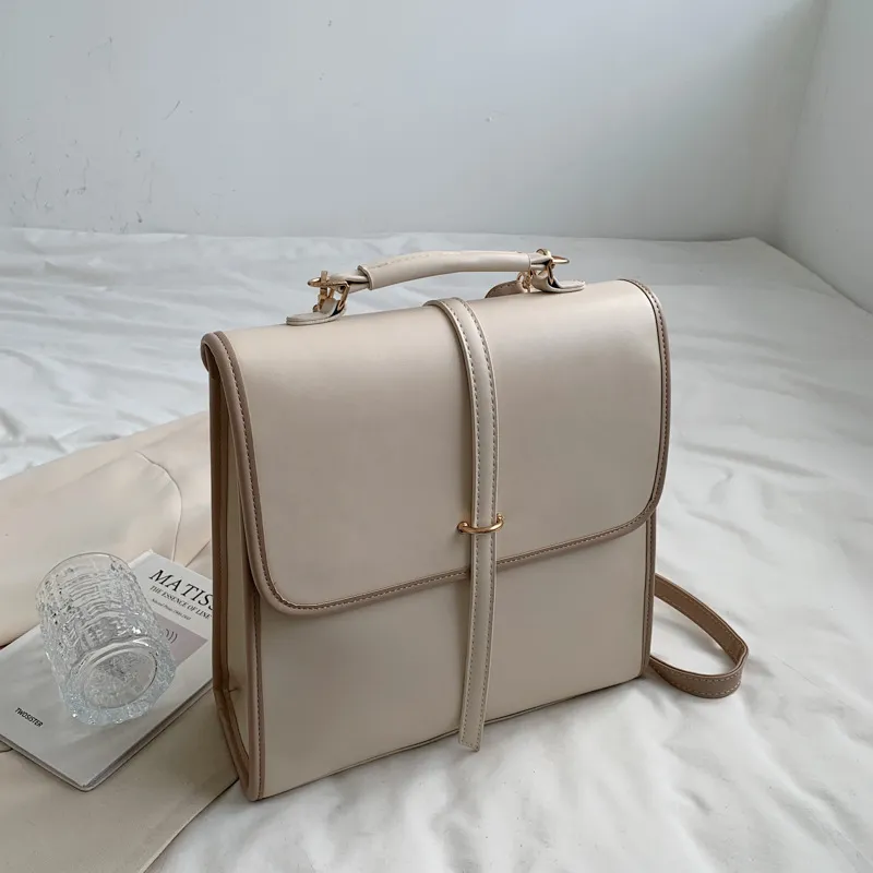 Women's Backpack Casual Fashion PU Soft Leather - Khaki