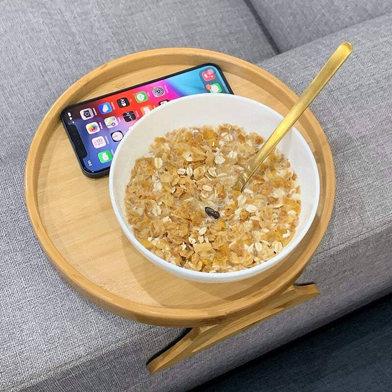 Wooden Sofa Arm Rest Tray Clip-On Home Organiser Snack Holder Armrest Table