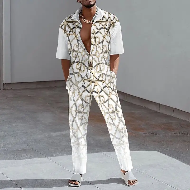 Spring And Autumn New 3D Digital Printing Casual Men's Short Sleeve Shirt Suit