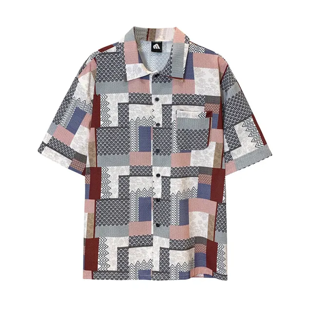 Flower Shirt Men's Short sleeved Summer Plaid Five point Sleeve Shirt Red - Shop at LoveMi