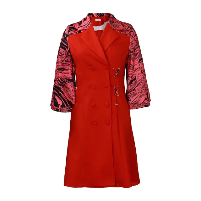 Stylish Thunle Print Patchwork Suit Neck Dress Red - Shop at LoveMi