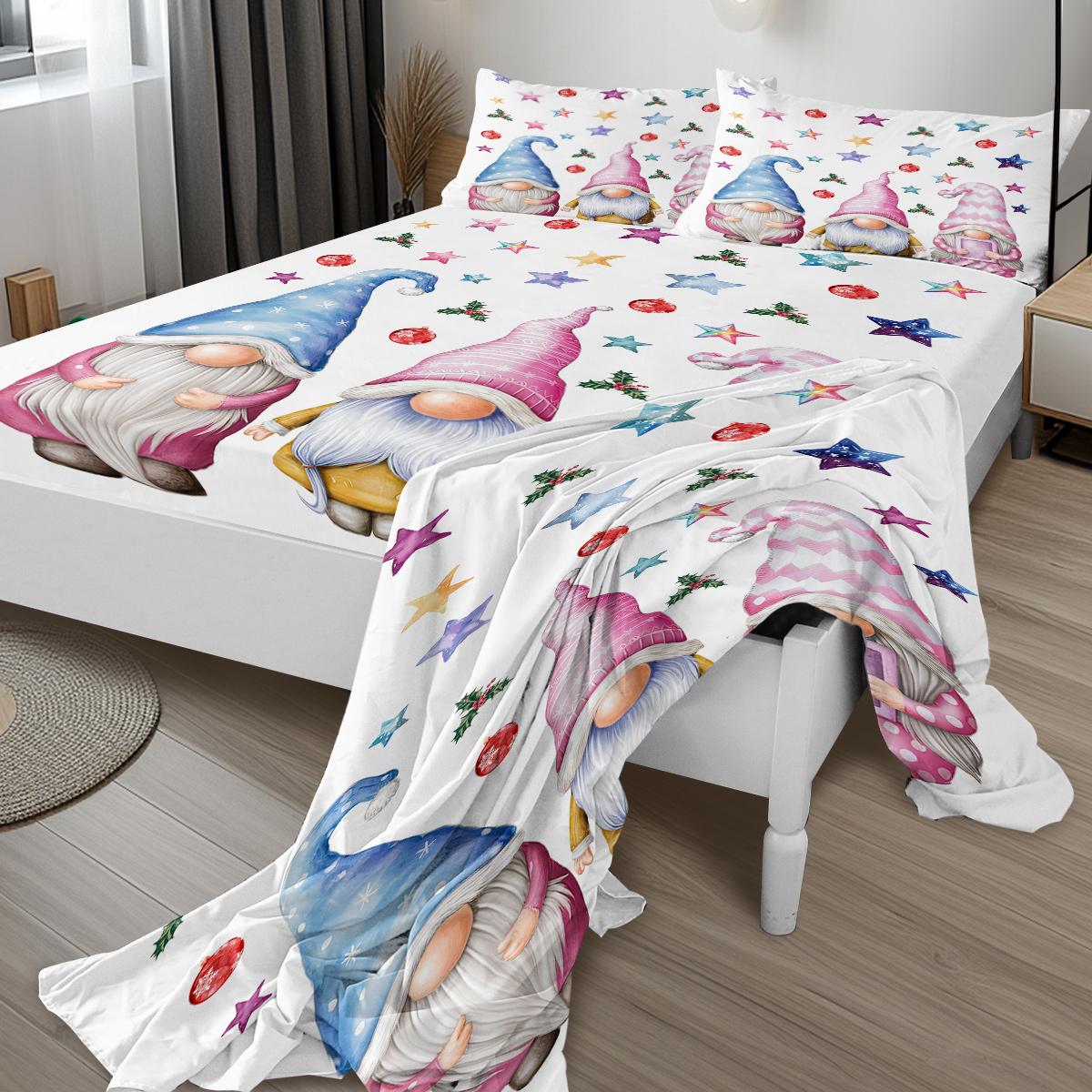 Christmas Flat Sheet Set Xmas Snowman Bed Sheets For Kids Teen Girls Winter Snowflakes Christmas Decor Bedding Set 1 Flat Sheet 1 Fitted Sheet & 2 Pillowcases