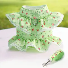 Chest Strap Traction Small Floral Lace Teddy Bear Dog Leash In Spring, Summer And Autumn - Green - View 1