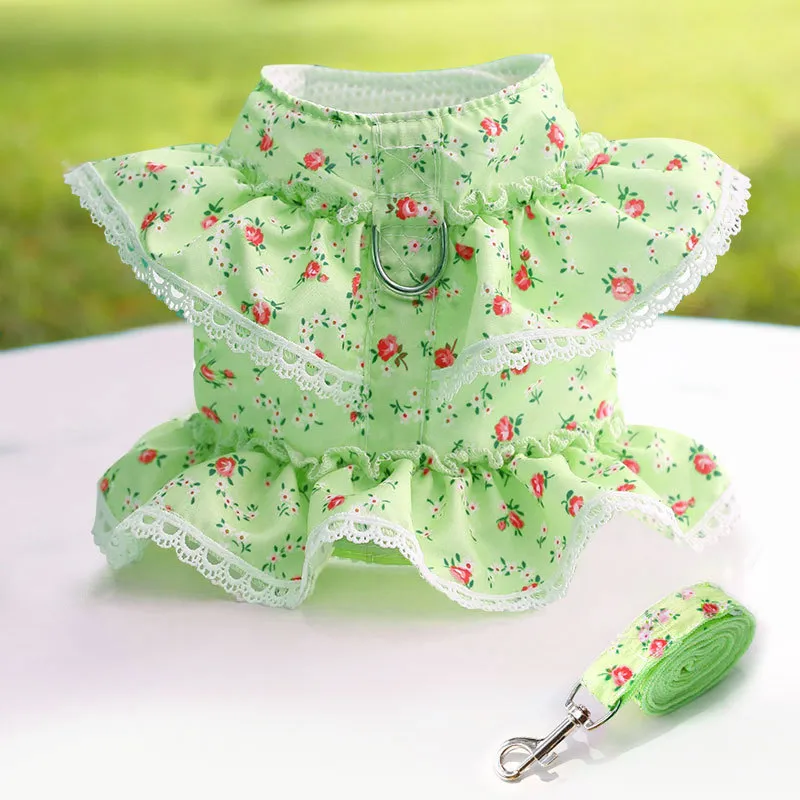 Chest Strap Traction Small Floral Lace Teddy Bear Dog Leash In Spring, Summer And Autumn - Green