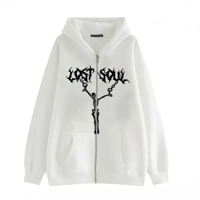 Women's Street Hip hop Jacket Skeleton Zipper White - Shop at LoveMi