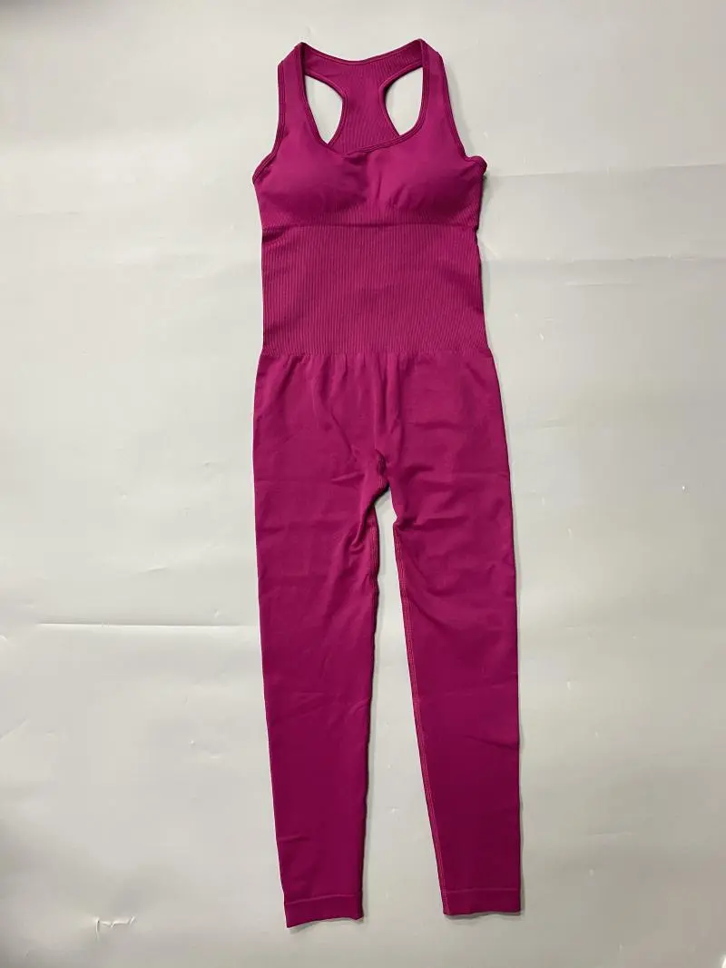 Women's One-piece Yoga Set With Jumpsuit Pants - Magenta-L
