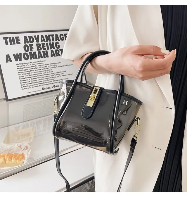 Transparent Jelly Tote Bucket Crossbody Bag Black - Shop at LoveMi