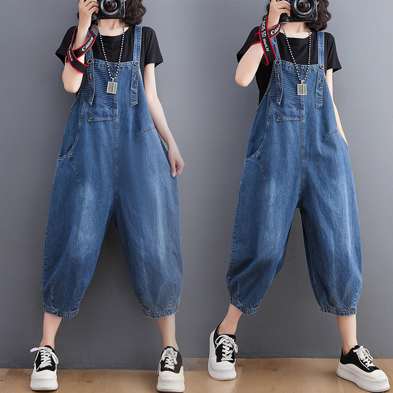 Women's Plus Size Korean Style Denim Wash Overalls - Image 4