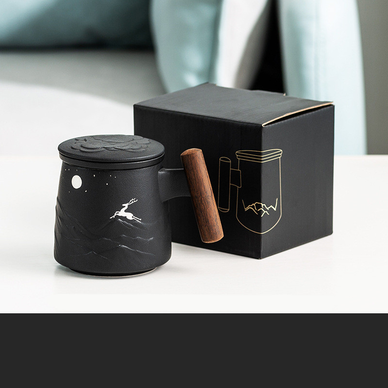 Frosted Ceramicfor Office Tea Water Separation Cup With Lid