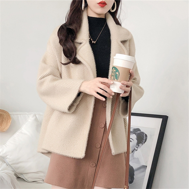 Mink Velvet Knitted Top Ladies Short Coat Autumn And Winter All-match New Loose Korean Version Of  Woolen Coat Trendy