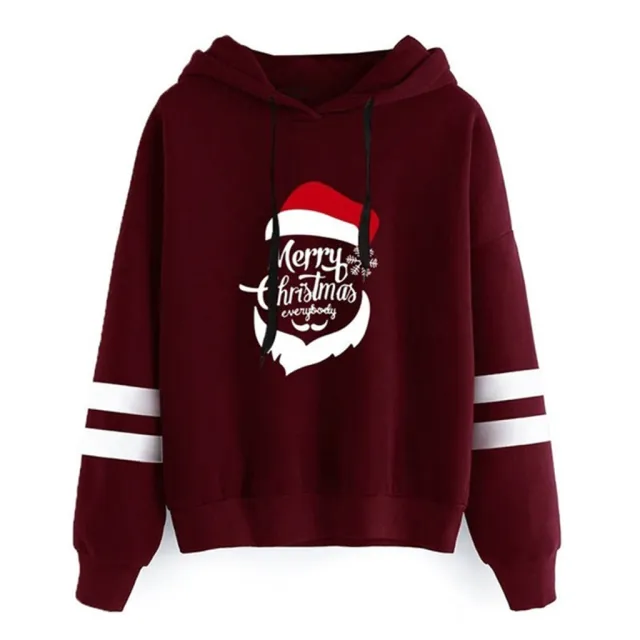 Explosive Christmas Print Long sleeved Plus Velvet Loose Hooded Sweater Women Wine - Shop at LoveMi