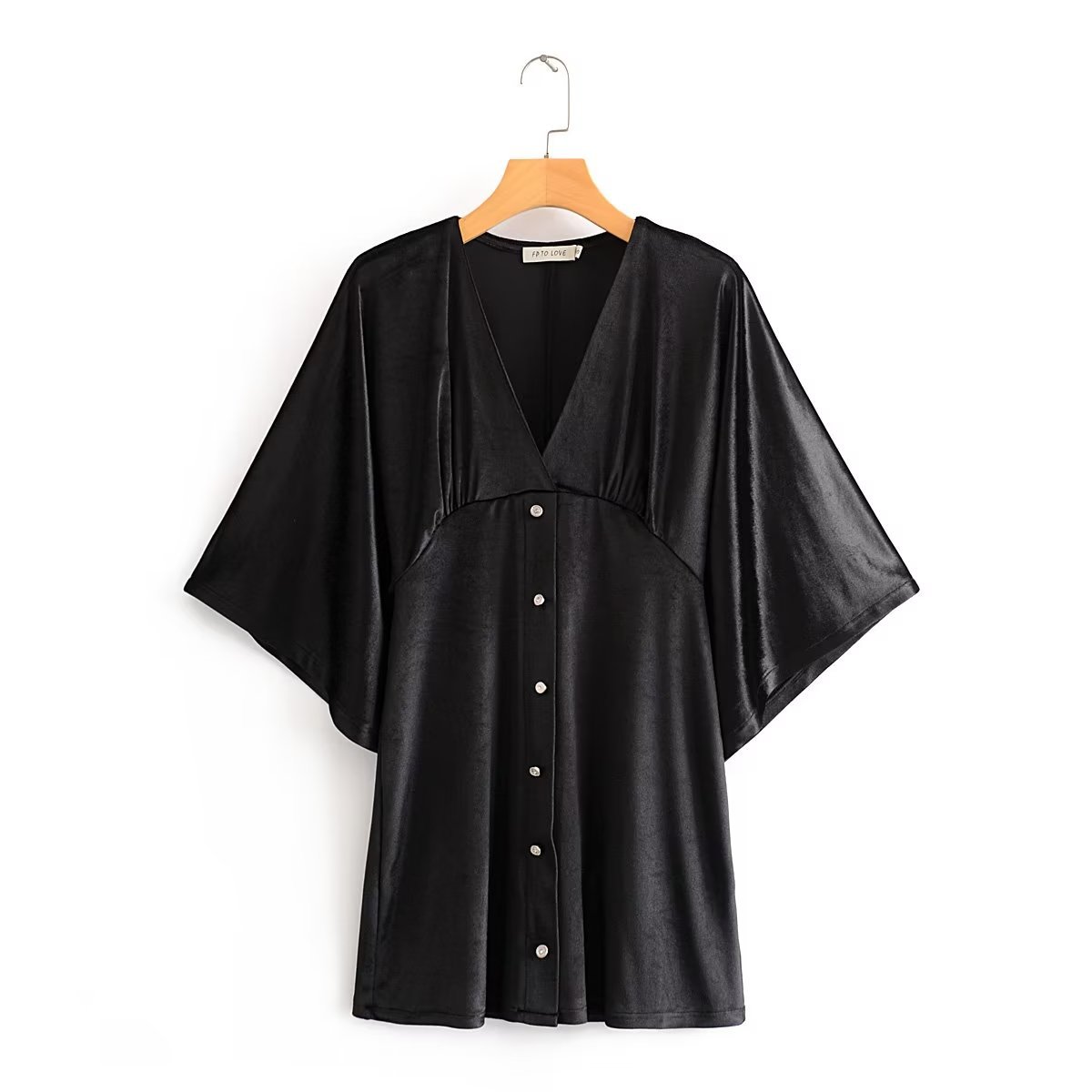 Jewelry Button Velvet Dress V-Neck