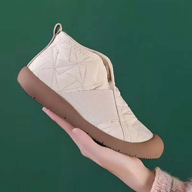 New Flat Snow Boots Winter Warm Non-slip Cotton Shoes Fashion Casual Waterproof Plush Ankle Boots - Beige