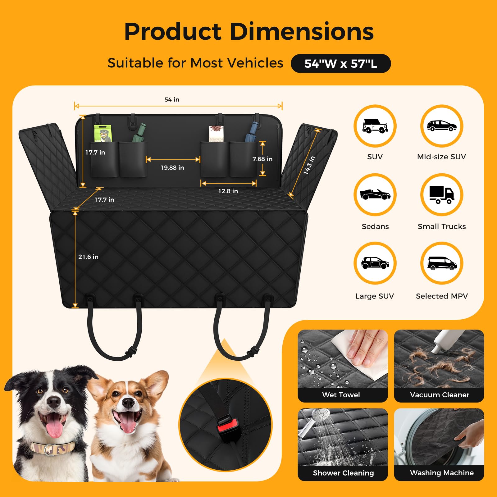 Dog Car Seat Cover For Back Seat, Waterproof Scratch Proof Nonslip Seat Cover,Duty Scratch Soft Dog Hammock For Car For Cars Trucks And SUVs Black thumbnail 3