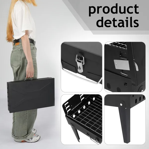 44x27x7cm Portable Square Charcoal Grill Black