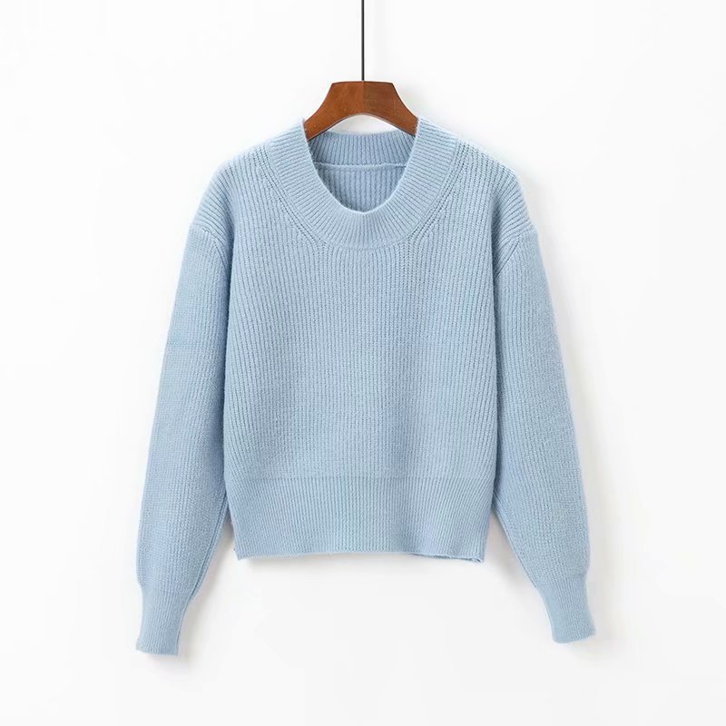 Title 3, Pure Color Small Round Neck Loose Pullover Sweater