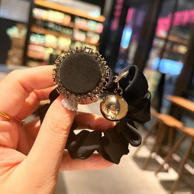 Small Fragrance Leather English Letter Diamond Disc Hair Ring Black Disc - Shop at LoveMi
