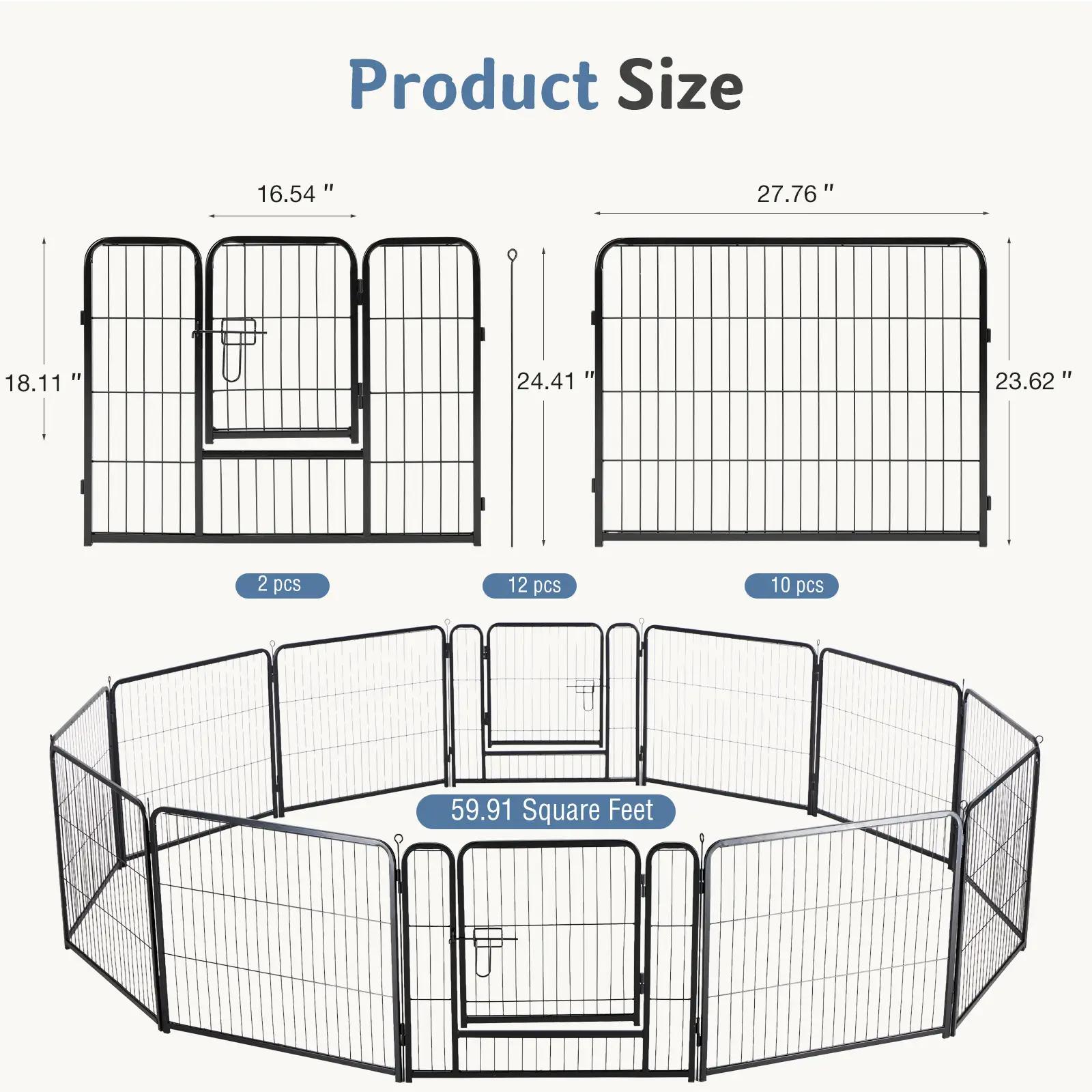 Metal Material, Foldable Pet Fence With A Door, Suitable For Small, Medium And Large-sized Dogs Outdoors