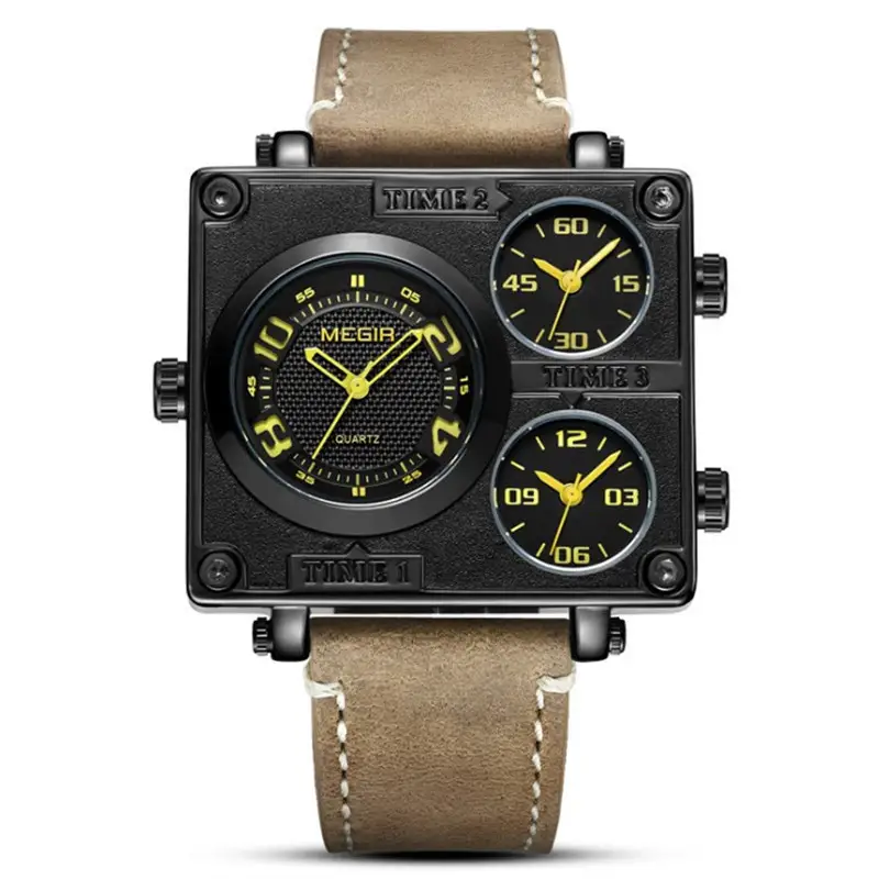 Watch Retro Fashion Square Multi-time Zone Sports Retro Leather Watch