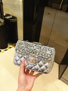 Diamond Bag With Diamond Rhinestones Clutch Shoulder Crossbody - Silver - View 1