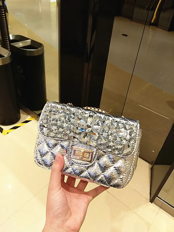 Diamond Bag With Diamond Rhinestones Clutch Shoulder Crossbody Silver - Shop at LoveMi