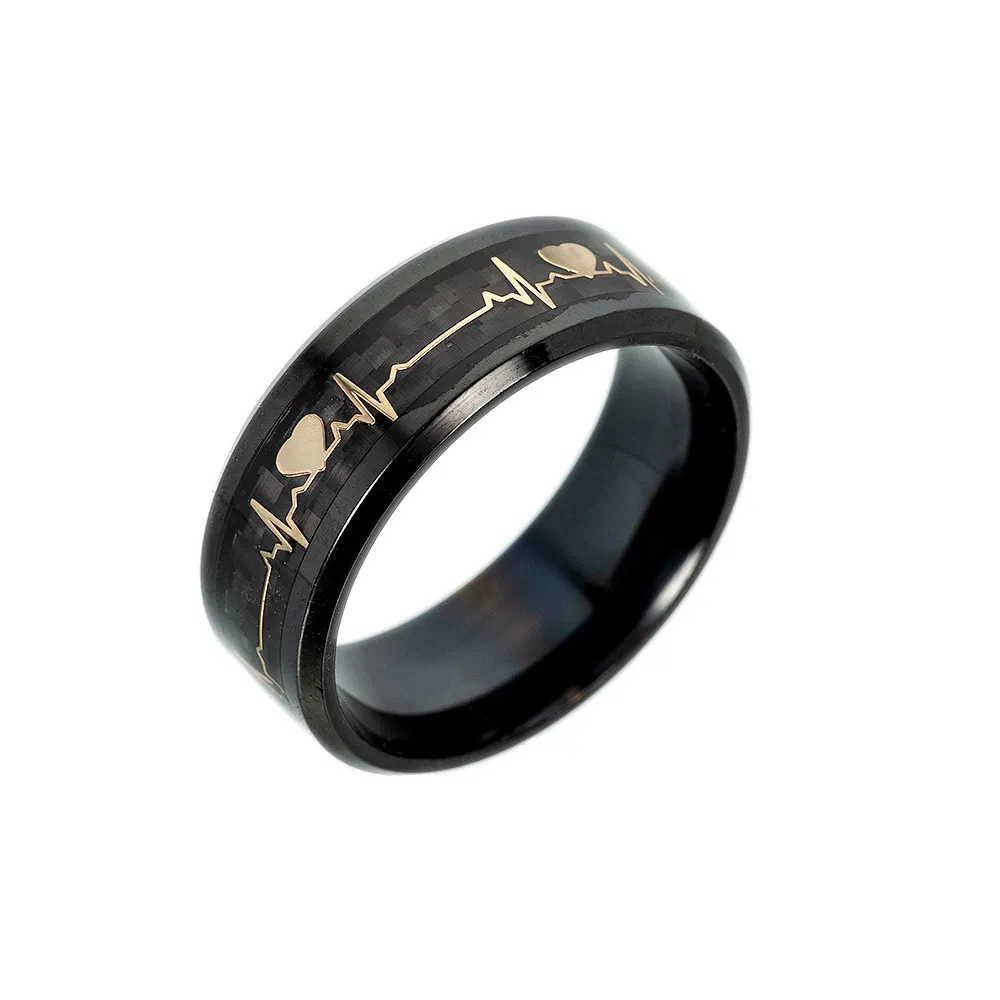 ECG Couple Carbon Fiber Ring Luminous Jewelry - Number6
