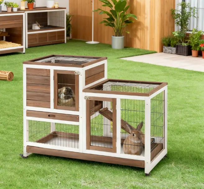 Wooden Rabbit Hutch Elevated Bunny Cage