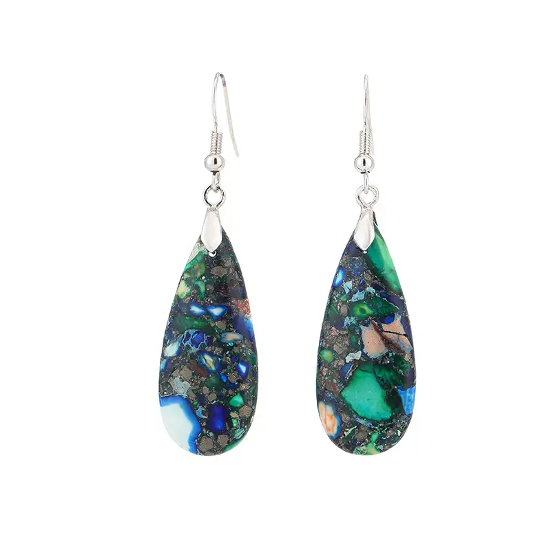 Colorful Emperor Stone Water Drop Geometric Shape Stone Earrings For Women