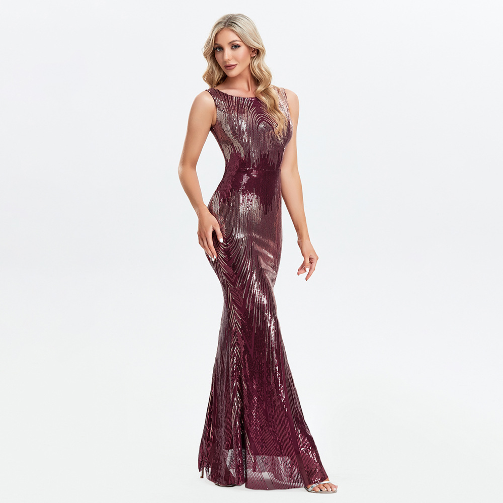 Round Neck Sleeveless Mermaid Dress Party Evening Dress Wine Red - Shop at LoveMi