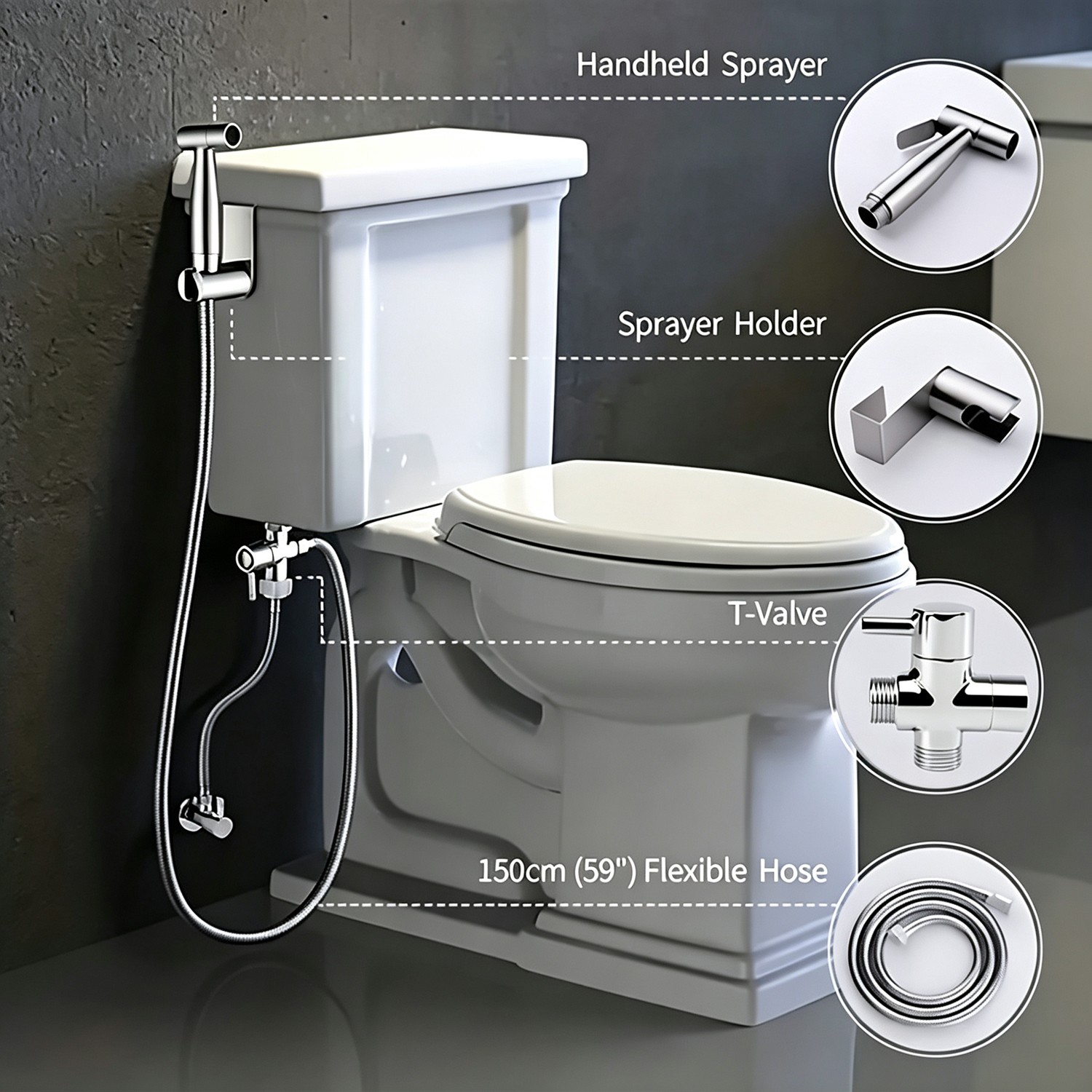 Handheld Shower Head Bidet Attachment - Bathroom Hose Kit & Shattaf Adapter — image 6