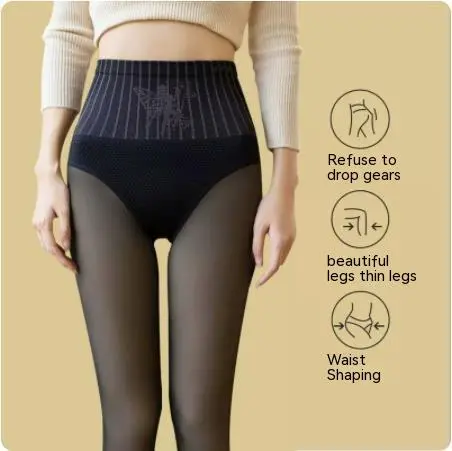 Women's Winter High Waist Belly Compression Leggings Black See Through Feet - Shop at LoveMi