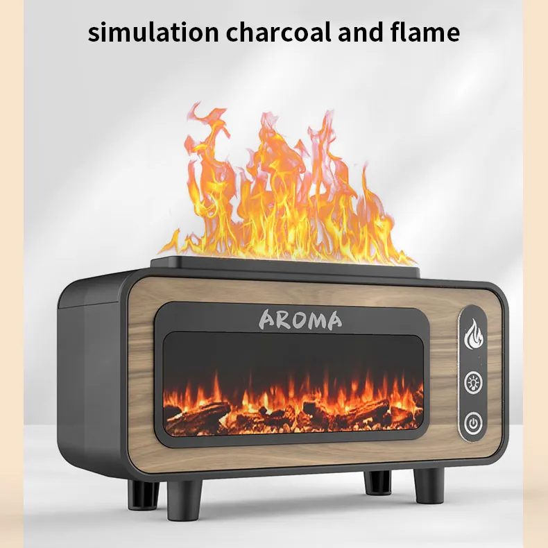 New Design Ultrasonic Flame Humidifier 200ml Simulated Fireplace 3D Fire Aroma Diffuser Colorful Light Essential Oil Diffuser For Bedroom — foto 3
