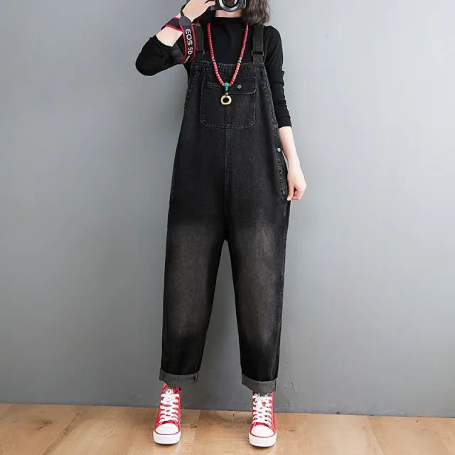 Plus Size Sister Show Thin Artistic Style Cowboy Suspenders Female Black - Shop at LoveMi