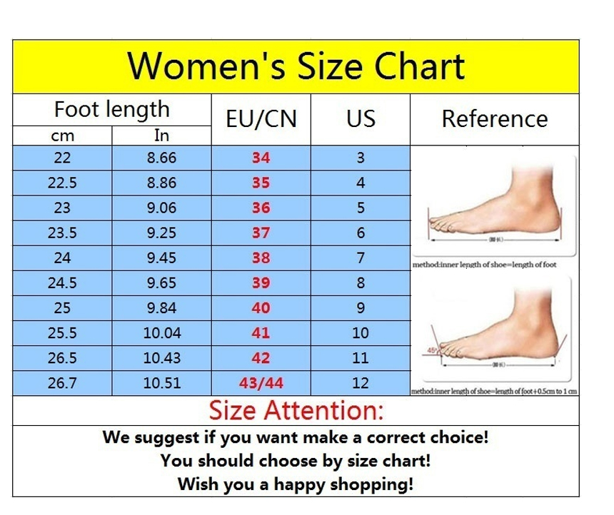 Wedge sandals size chart