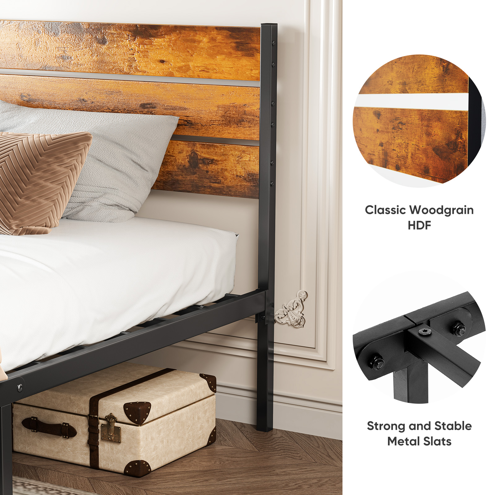Metal Platform Bed Frame - Mattress Foundation With Headboard And Footboard — foto 11